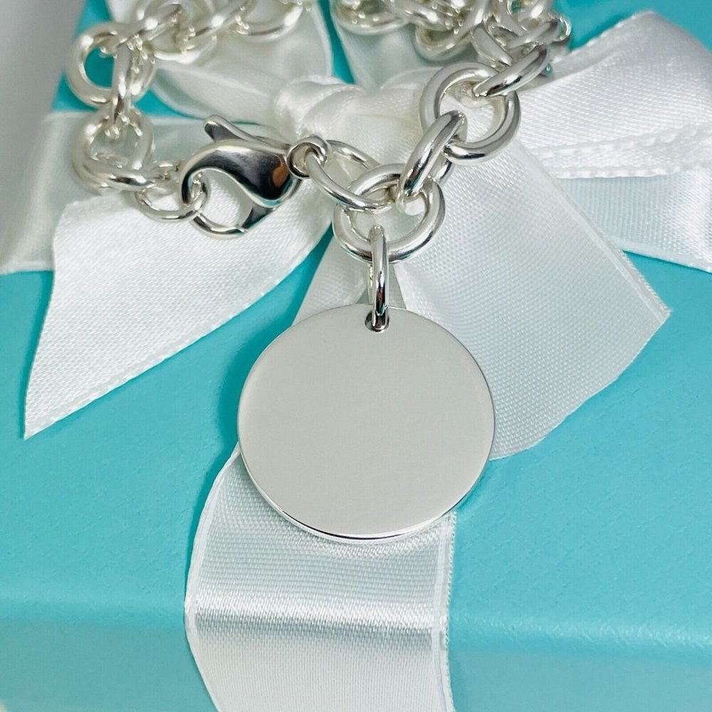 Please Return to Tiffany LARGE 9.5" Round Tag Charm Bracelet - Picture 3 of 7